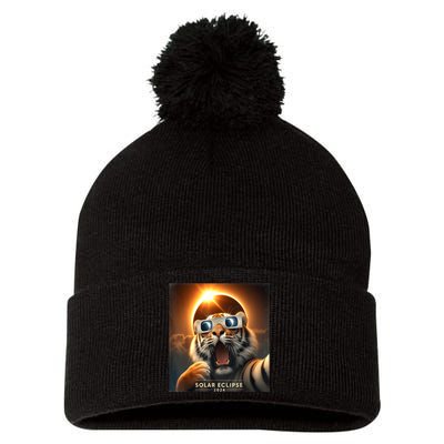 Funny Selfie Tiger Solar Eclipse Pom Pom 12in Knit Beanie