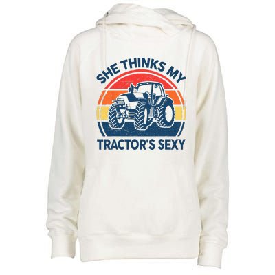 Farm She Thinks My Tractors Sexy Men Gift Funny Farmer Womens Funnel Neck Pullover Hood