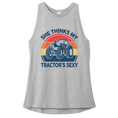 Farm She Thinks My Tractors Sexy Men Gift Funny Farmer Ladies PosiCharge Tri-Blend Wicking Tank