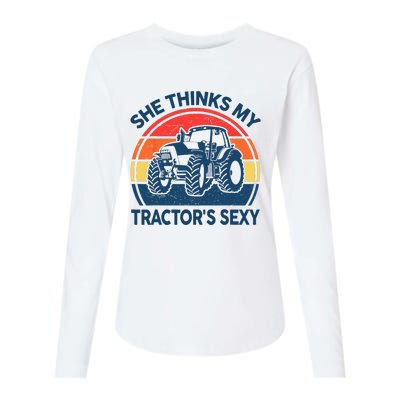 Farm She Thinks My Tractors Sexy Men Gift Funny Farmer Womens Cotton Relaxed Long Sleeve T-Shirt