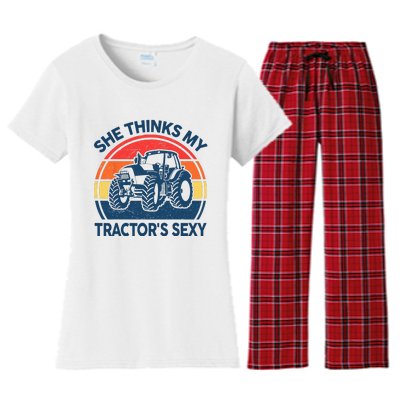 Farm She Thinks My Tractors Sexy Men Gift Funny Farmer Women's Flannel Pajama Set