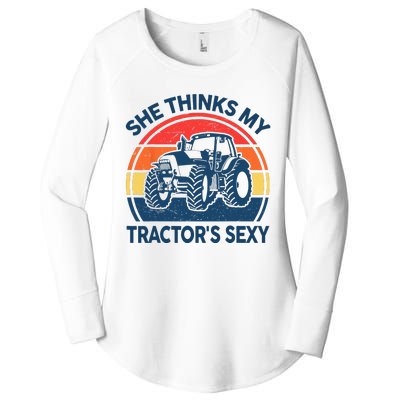 Farm She Thinks My Tractors Sexy Men Gift Funny Farmer Women's Perfect Tri Tunic Long Sleeve Shirt