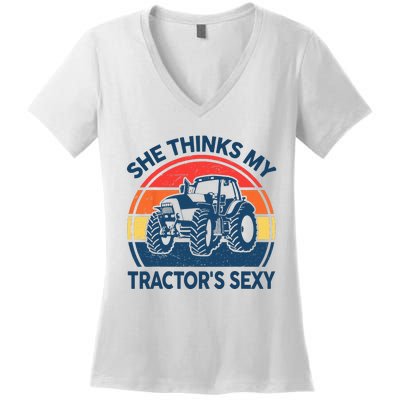 Farm She Thinks My Tractors Sexy Men Gift Funny Farmer Women's V-Neck T-Shirt