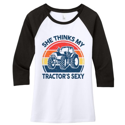 Farm She Thinks My Tractors Sexy Men Gift Funny Farmer Women's Tri-Blend 3/4-Sleeve Raglan Shirt