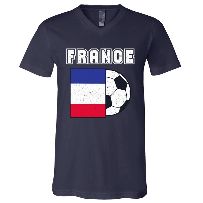 France Soccer Team Flag V-Neck T-Shirt