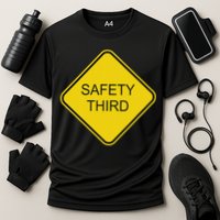 Funny Safety Third Sign Cooling Performance Crew T-Shirt