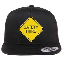 Funny Safety Third Sign Flat Bill Trucker Hat