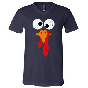 Funny Silly Turkey Face Happy Turkey Day Thanksgiving V-Neck T-Shirt