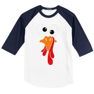 Funny Silly Turkey Face Happy Turkey Day Thanksgiving Baseball Sleeve Shirt