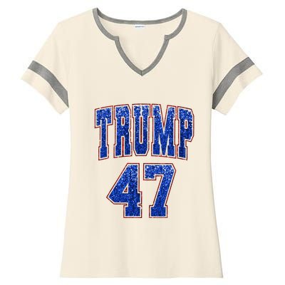 Faux Sequins Trump 2024 President Make America Trump Again Ladies Halftime Notch Neck Tee