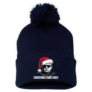 Funny Santa Trump Christmas Came Early 47th President Xmas Pom Pom 12in Knit Beanie