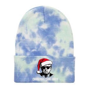 Funny Santa Trump Christmas Came Early 47th President Xmas Tie Dye 12in Knit Beanie