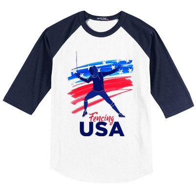 Fencing Support The Team Fencing Player Usa Flag Baseball Sleeve Shirt