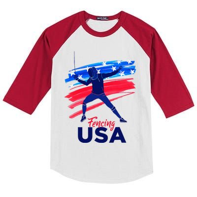 Fencing Support The Team Fencing Player Usa Flag Kids Colorblock Raglan Jersey