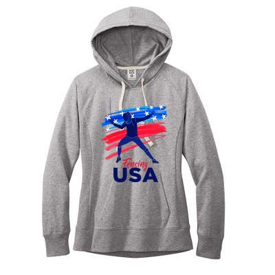 Fencing Support The Team Fencing Player Usa Flag Women's Fleece Hoodie