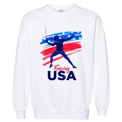 Fencing Support The Team Fencing Player Usa Flag Garment-Dyed Sweatshirt