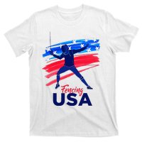 Fencing Support The Team Fencing Player Usa Flag T-Shirt