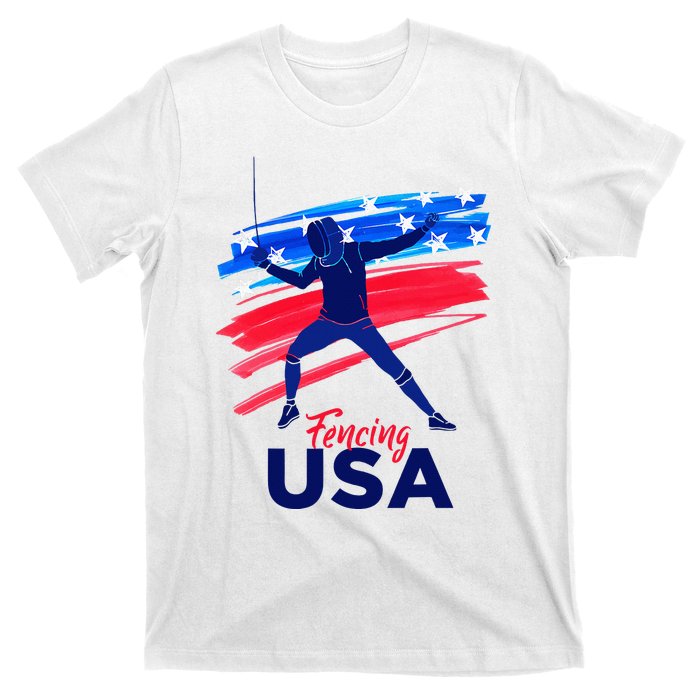 Fencing Support The Team Fencing Player Usa Flag T-Shirt