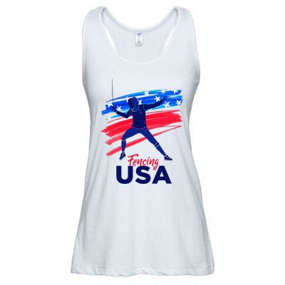 Fencing Support The Team Fencing Player Usa Flag Ladies Essential Flowy Tank