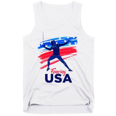 Fencing Support The Team Fencing Player Usa Flag Tank Top