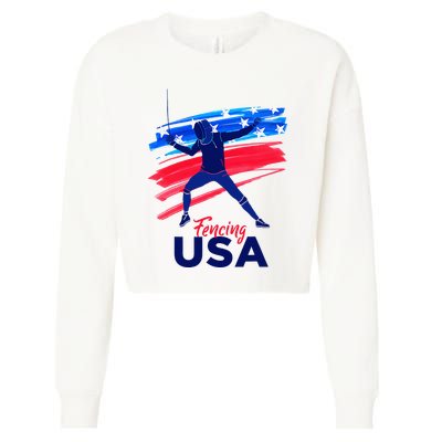 Fencing Support The Team Fencing Player Usa Flag Cropped Pullover Crew