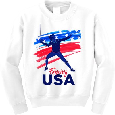 Fencing Support The Team Fencing Player Usa Flag Kids Sweatshirt