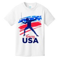 Fencing Support The Team Fencing Player Usa Flag Kids T-Shirt