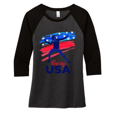 Fencing Support The Team Fencing Player Usa Flag Women's Tri-Blend 3/4-Sleeve Raglan Shirt