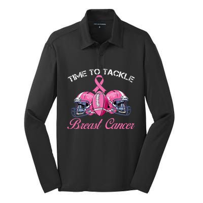 Football Survivor Time To Tackle Breast Cancer Awareness Silk Touch Performance Long Sleeve Polo