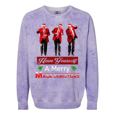 Funny Santa Trump Have Yourself A Merry Maga Christmas Xmas Colorblast Crewneck Sweatshirt