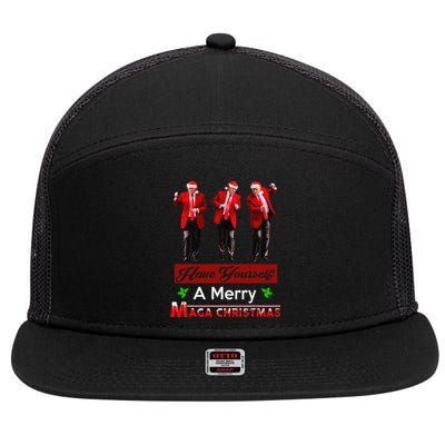 Funny Santa Trump Have Yourself A Merry Maga Christmas Xmas 7 Panel Mesh Trucker Snapback Hat