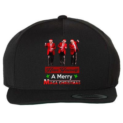 Funny Santa Trump Have Yourself A Merry Maga Christmas Xmas Wool Snapback Cap