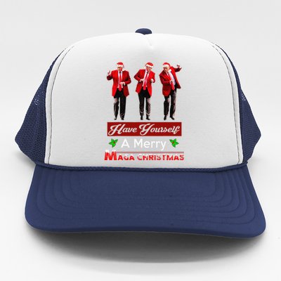 Funny Santa Trump Have Yourself A Merry Maga Christmas Xmas Trucker Hat