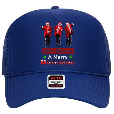 Funny Santa Trump Have Yourself A Merry Maga Christmas Xmas High Crown Mesh Back Trucker Hat