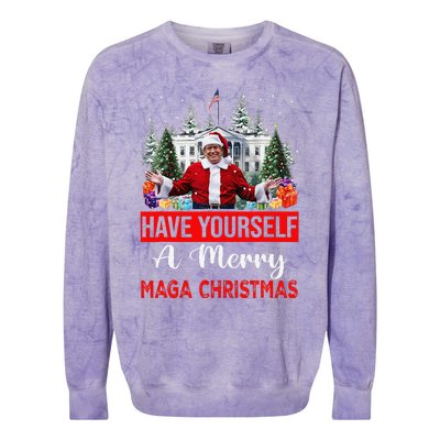 Funny Santa Trump Have Yourself A Merry Maga Christmas Xmas Colorblast Crewneck Sweatshirt