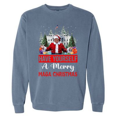 Funny Santa Trump Have Yourself A Merry Maga Christmas Xmas Garment-Dyed Sweatshirt