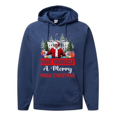 Funny Santa Trump Have Yourself A Merry Maga Christmas Xmas Performance Fleece Hoodie