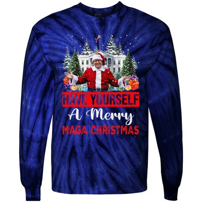 Funny Santa Trump Have Yourself A Merry Maga Christmas Xmas Tie-Dye Long Sleeve Shirt