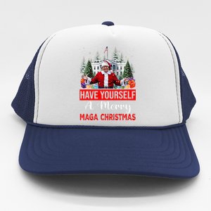 Funny Santa Trump Have Yourself A Merry Maga Christmas Xmas Trucker Hat