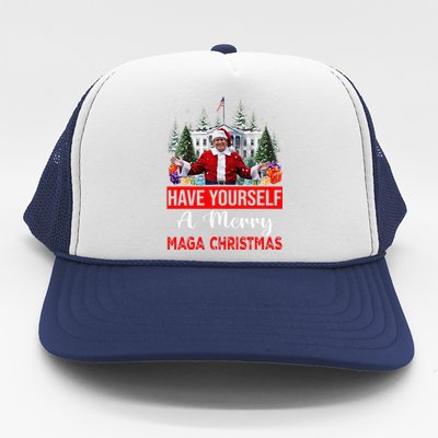 Funny Santa Trump Have Yourself A Merry Maga Christmas Xmas Trucker Hat