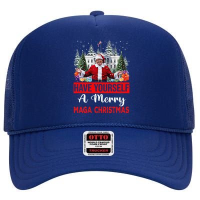 Funny Santa Trump Have Yourself A Merry Maga Christmas Xmas High Crown Mesh Back Trucker Hat