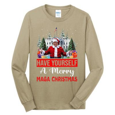 Funny Santa Trump Have Yourself A Merry Maga Christmas Xmas Tall Long Sleeve T-Shirt