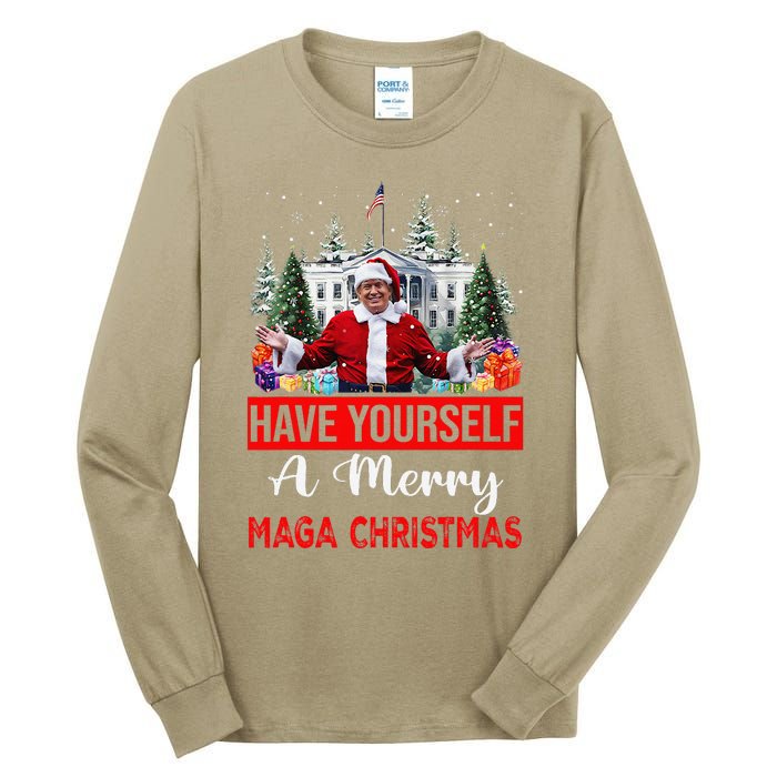 Funny Santa Trump Have Yourself A Merry Maga Christmas Xmas Tall Long Sleeve T-Shirt