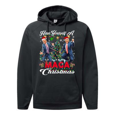 Funny Santa Trump Have Yourself A Merry Maga Christmas Xmas Performance Fleece Hoodie