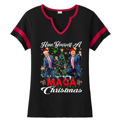 Funny Santa Trump Have Yourself A Merry Maga Christmas Xmas Ladies Halftime Notch Neck Tee