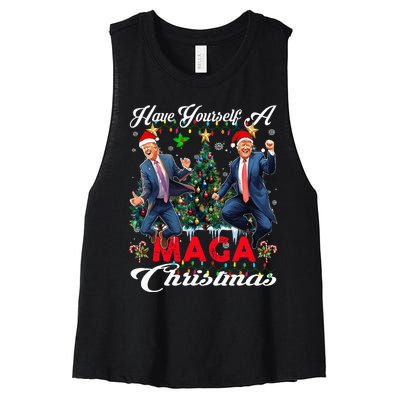 Funny Santa Trump Have Yourself A Merry Maga Christmas Xmas Women's Racerback Cropped Tank