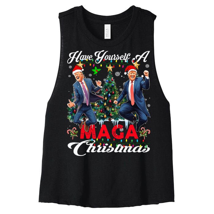 Funny Santa Trump Have Yourself A Merry Maga Christmas Xmas Women's Racerback Cropped Tank