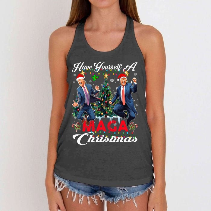 Funny Santa Trump Have Yourself A Merry Maga Christmas Xmas Women's Knotted Racerback Tank