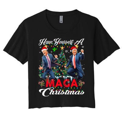 Funny Santa Trump Have Yourself A Merry Maga Christmas Xmas Women's Crop Top Tee