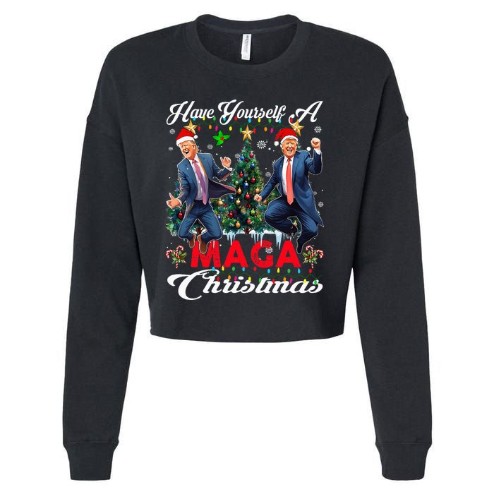 Funny Santa Trump Have Yourself A Merry Maga Christmas Xmas Cropped Pullover Crew